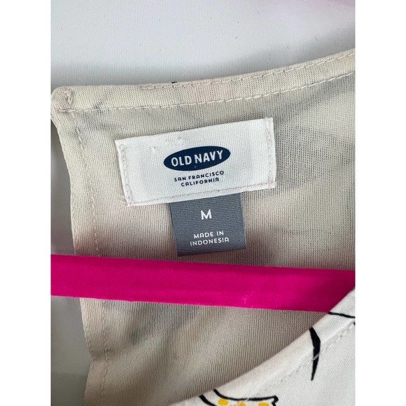 Women's OLD NAVY Dress Babydoll A-Line White Birds Short Sleeve Lined M Medium - Picture 3 of 6